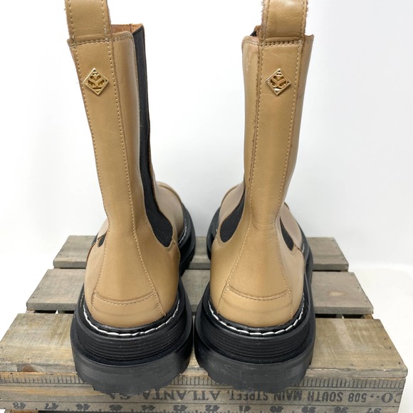 Sandro Leather Metal Plate Ankle Boots With Notched Sole In Tan Size 8.5 / 9 - Picture 8 of 15